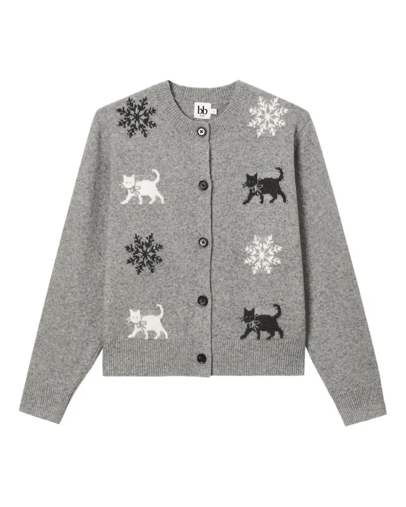 b+ab Cardigan mit Katzen-Intarsie - Grau Grau