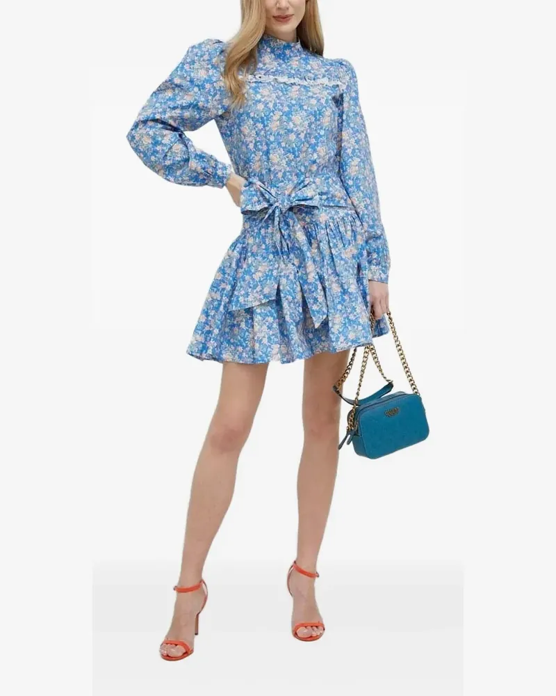 Custommade Gerüschter Rock mit Blumen-Print - Blau Blau