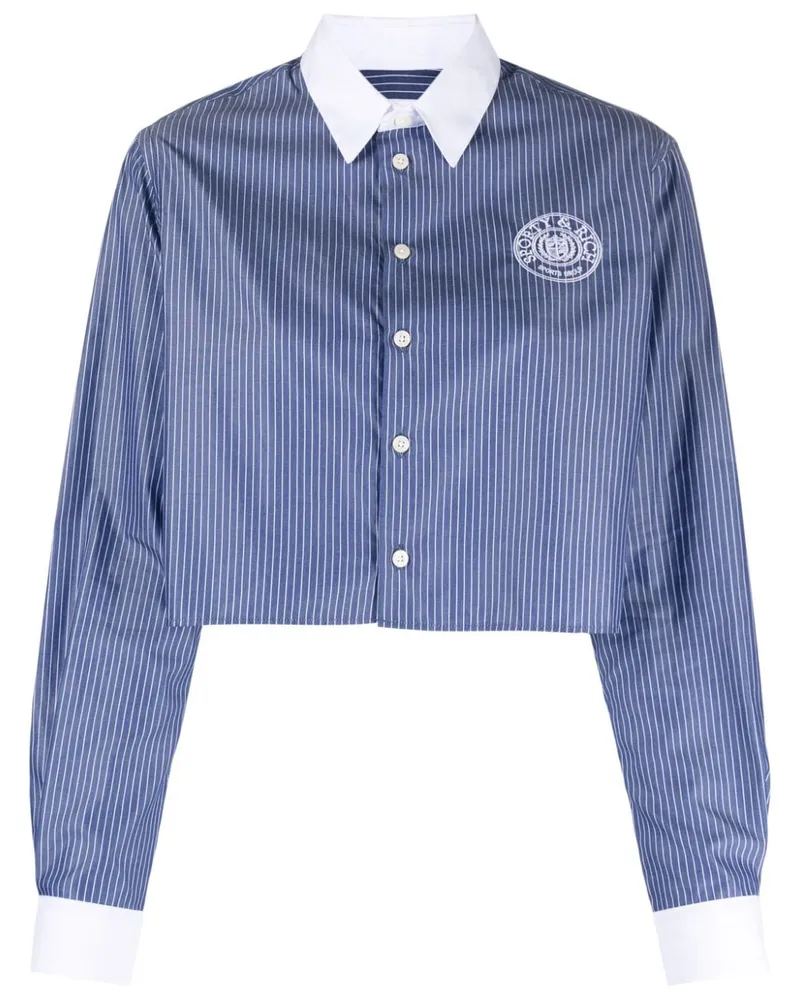 SPORTY & RICH Gestreiftes Hemd mit Logo-Print - Blau Blau