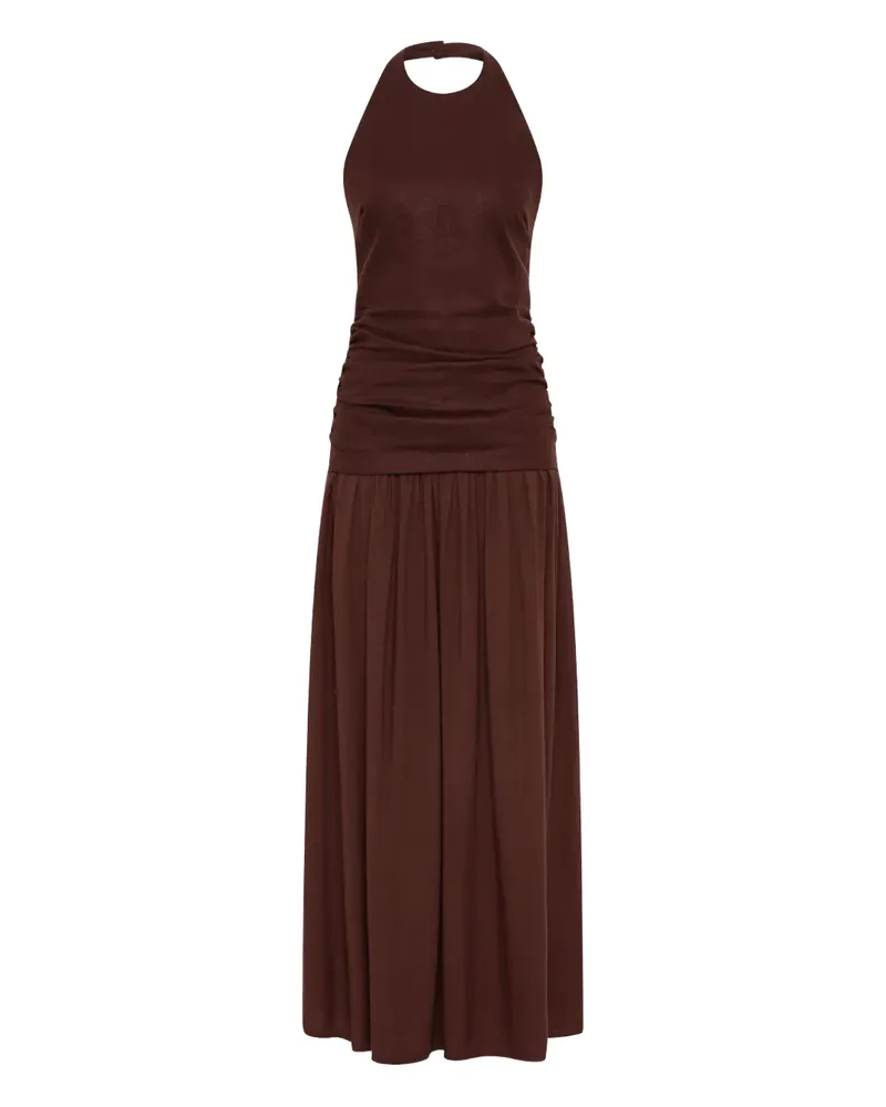 Faithfull The Brand Schulterfreies Tali Kleid mit Raffung - Braun Braun