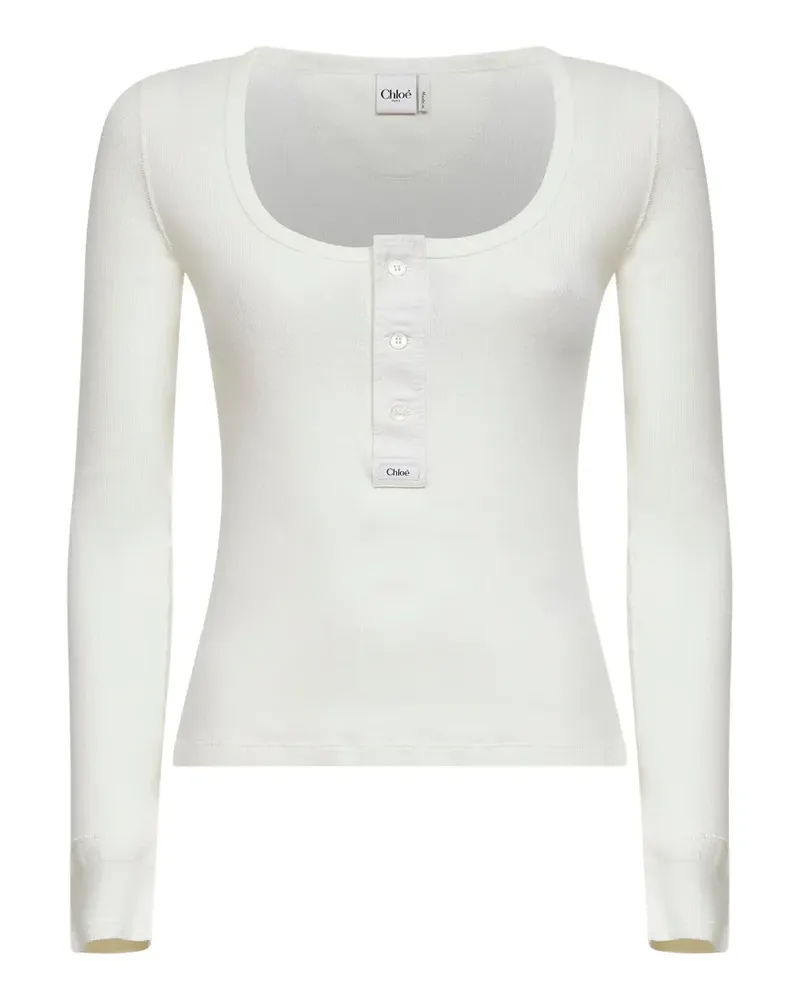 Chloé Langarmshirt mit Henley-Kragen - Weiß Weiß
