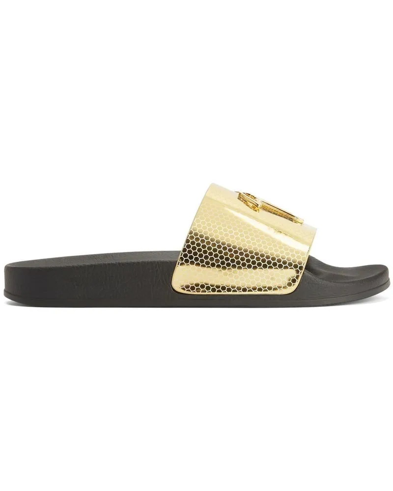 Giuseppe Zanotti Brett Pantoletten mit Print - Gold Gold