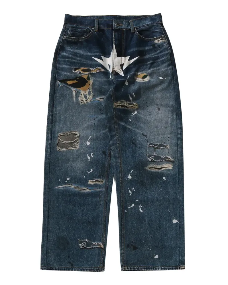BAPE star-print distressed jeans - Blau Blau