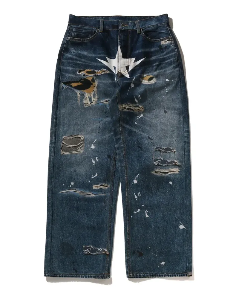 BAPE star-print distressed jeans - Blau Blau