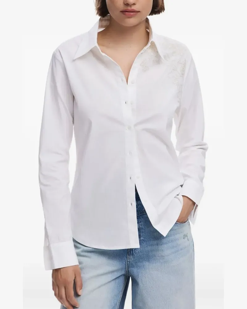 Desigual floral-embroidered cotton shirt - Weiß Weiß