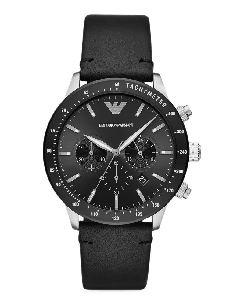 Emporio Armani Chronograph aus Leder - Schwarz Schwarz