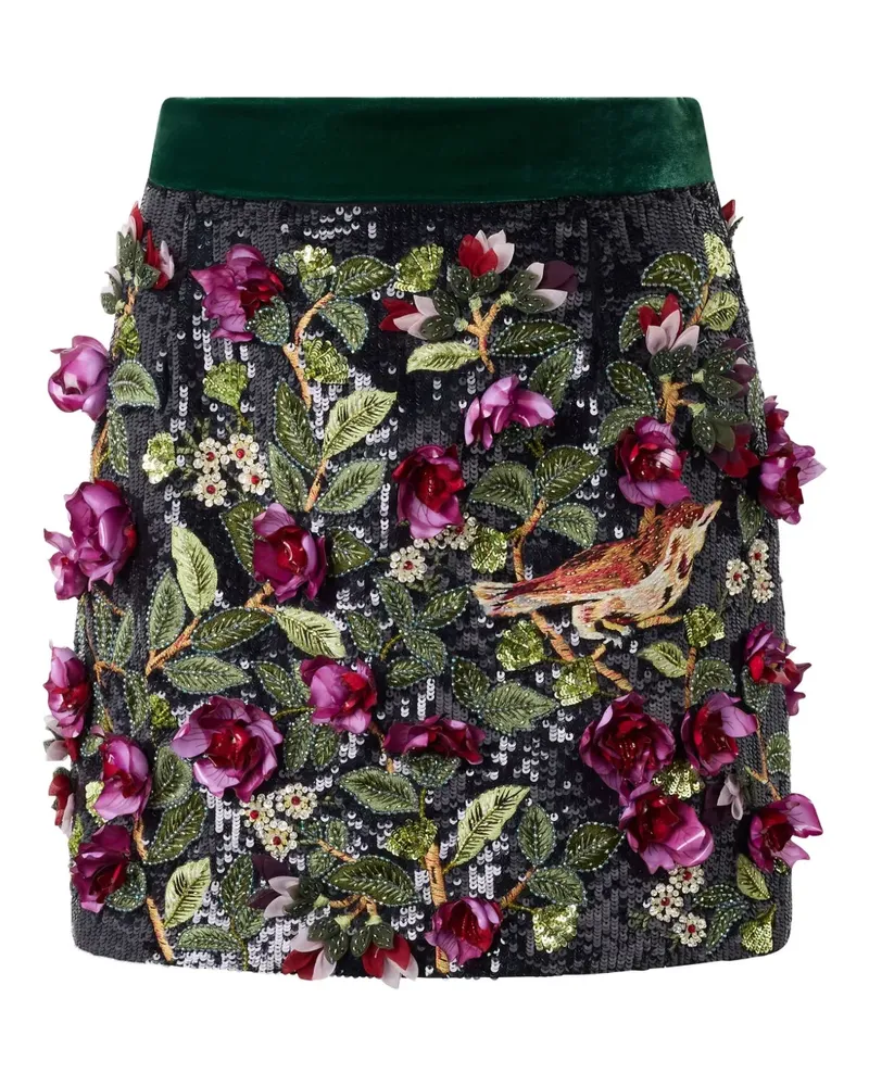 Roberto Cavalli Paillettenrock mit Blumenstickerei - Grün Grün