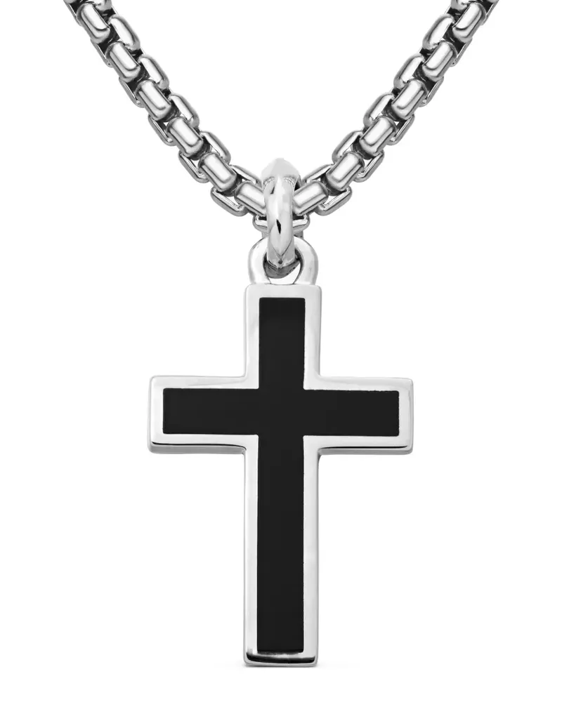 David Yurman Exotic Stone Cross Sterlingsilberanhänger mit Onyx 26mm - Schwarz Schwarz