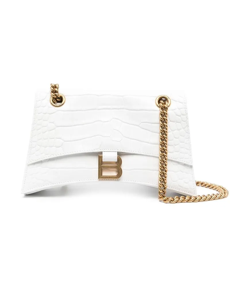 Balenciaga Kleine Crush Schultertasche mit Kroko-Effekt - Weiß Weiß