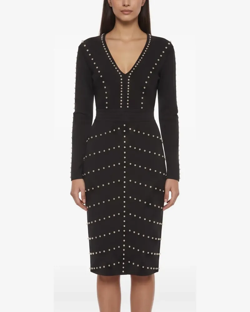 Elisabetta Franchi pearl-embellished V-neck midi dress - Schwarz Schwarz