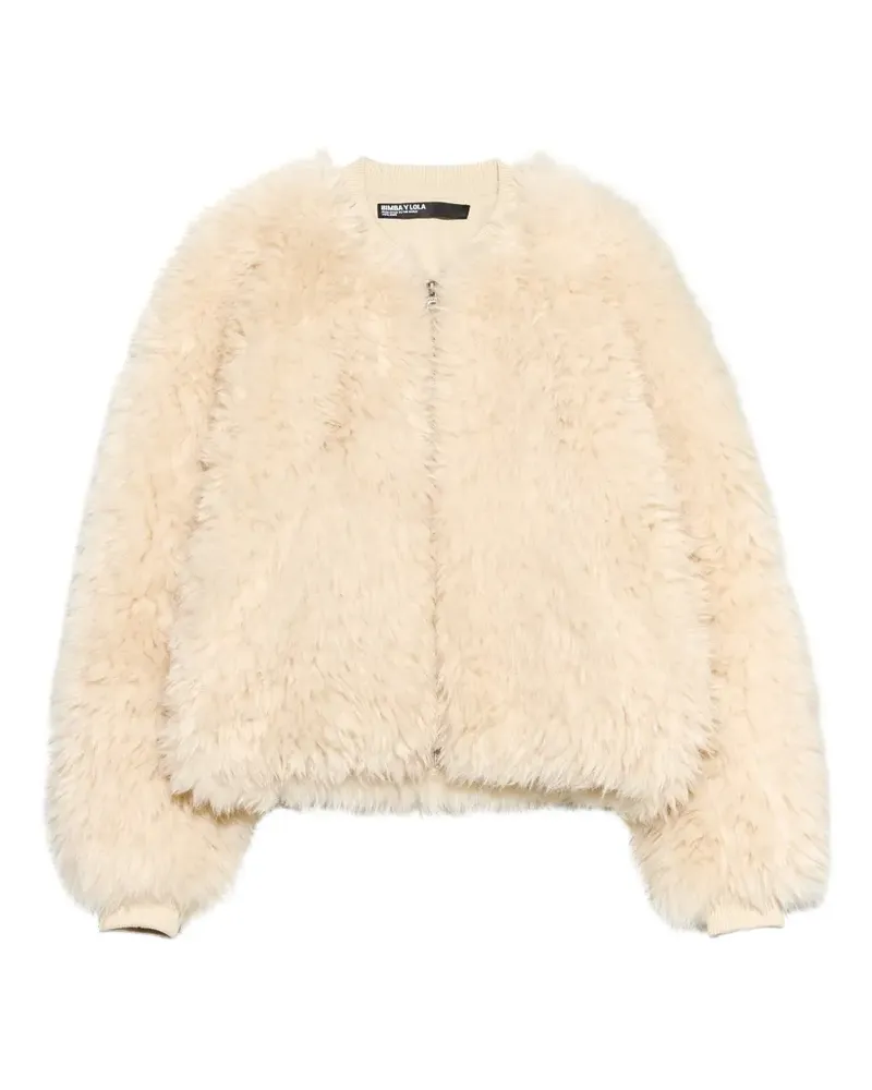 BIMBA Y LOLA Elfenbeinfarbene Bomberjacke aus Pelz - Nude Nude