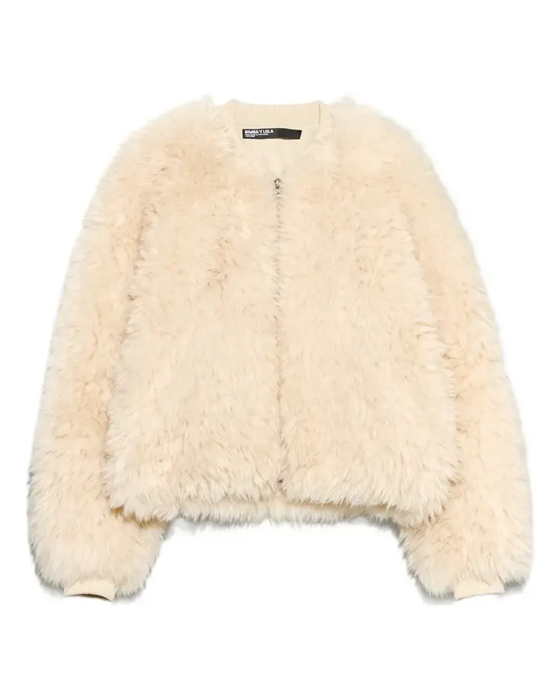 BIMBA Y LOLA Elfenbeinfarbene Bomberjacke aus Pelz - Nude Nude