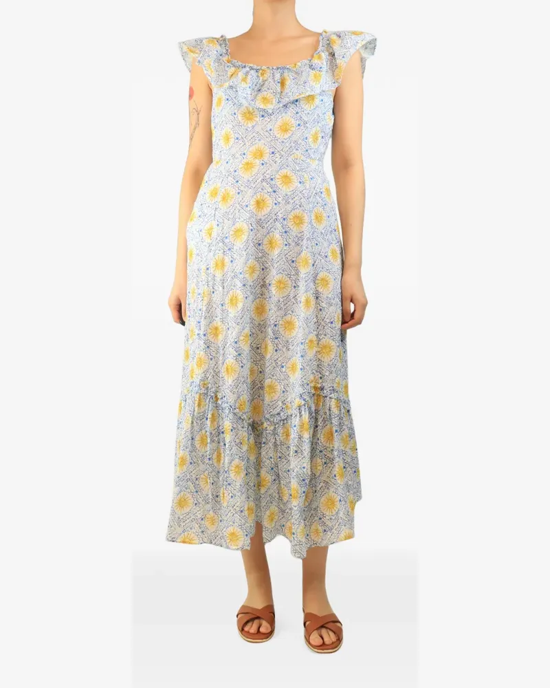 RIXO sun-print ruffled midi dress - Blau Blau