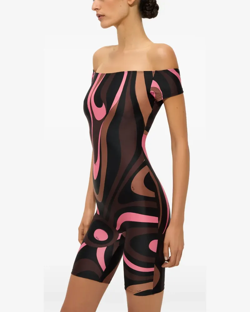 Emilio Pucci Schulterfreier Playsuit mit Marmo-Print - Schwarz Schwarz