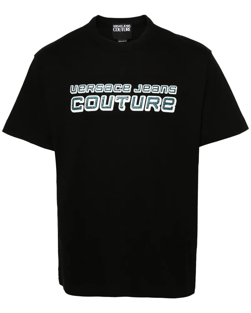 Versace Jeans T-Shirt mit Strass-Logo - Schwarz Schwarz