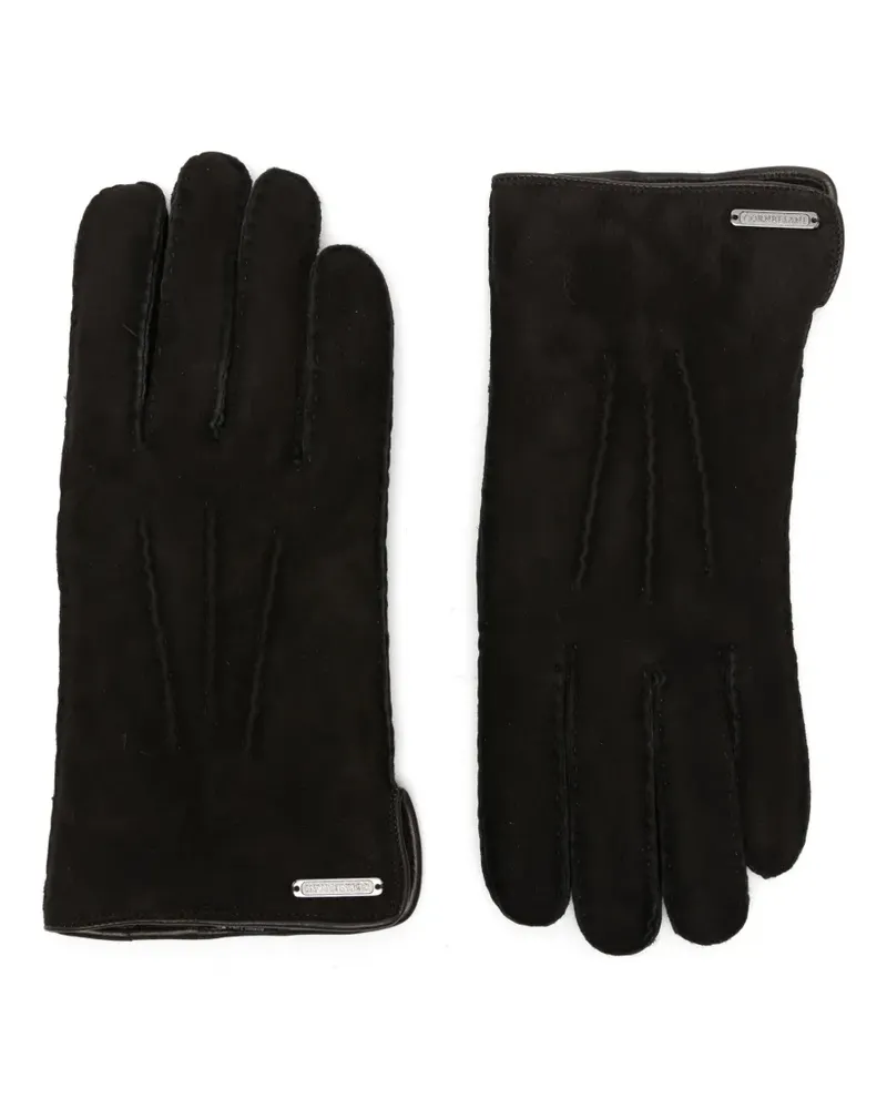 Corneliani logo-plaque suede-finish gloves - Schwarz Schwarz