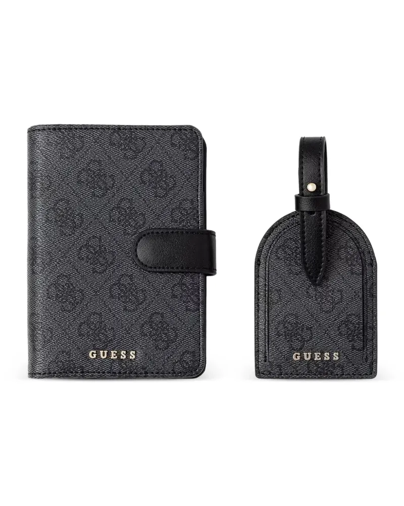 Guess monogram-print luggage tag and passport holder set - Schwarz Schwarz