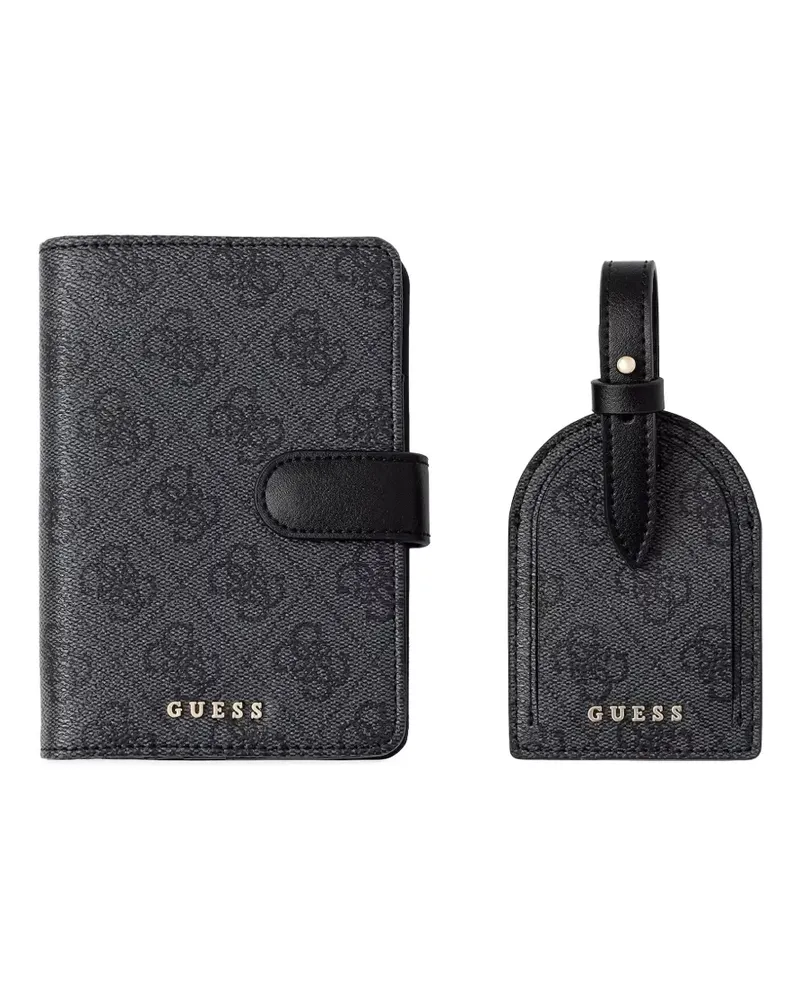 Guess monogram-print luggage tag and passport holder set - Schwarz Schwarz