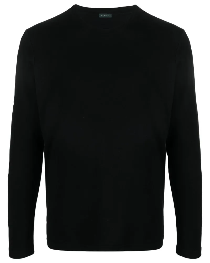 Zanone Langarmshirt mit Rundhalsausschnitt - Schwarz Schwarz
