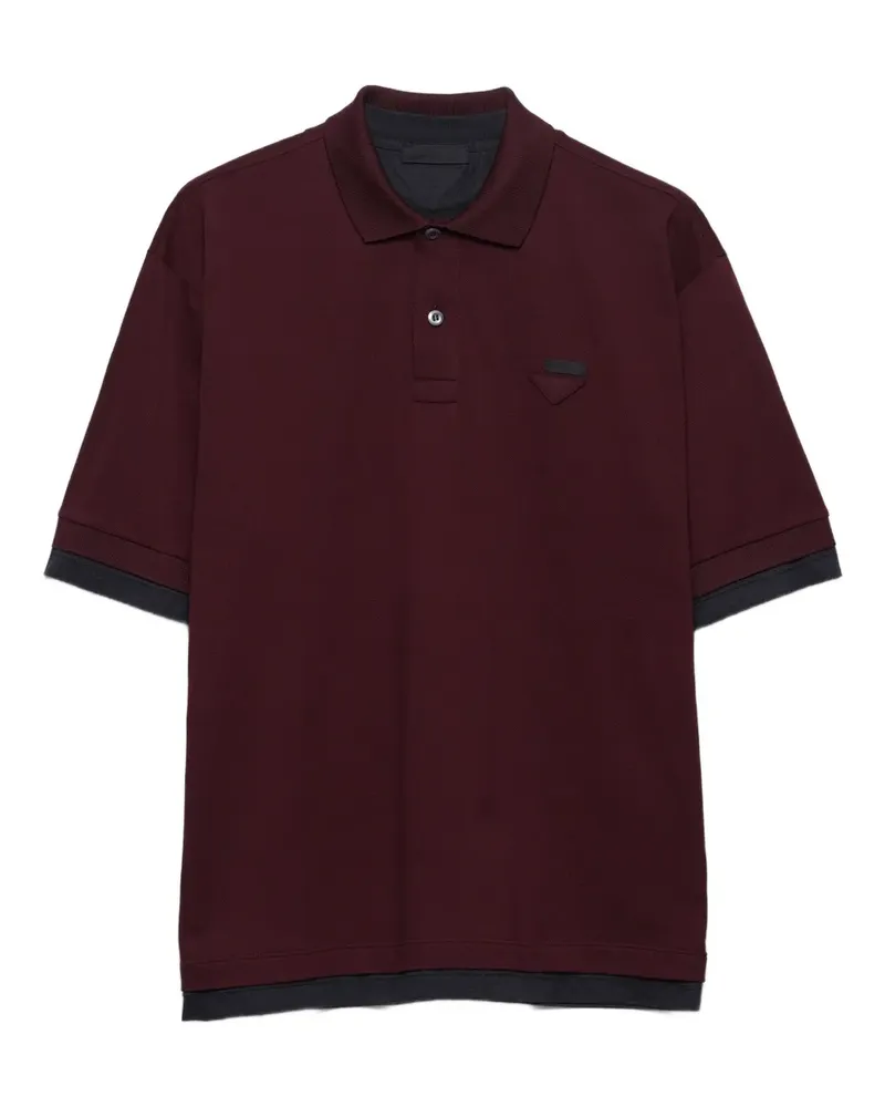 Prada Geripptes Poloshirt mit Triangel-Logo - Rot Rot