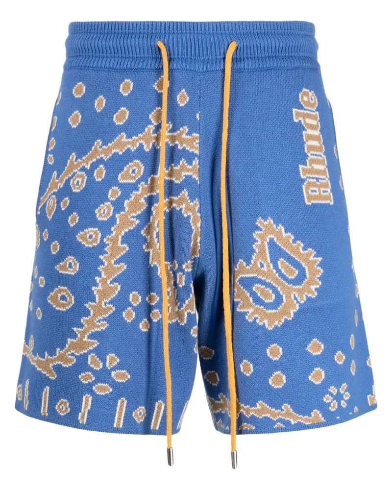RHUDE Gestrickte "Light Blue/Tan/Creme" Shorts mit Bandana-Intarsie - Blau Blau