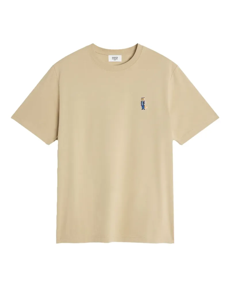 Kitsuné T-Shirt mit aufgesticktem Fuchs - Nude Nude