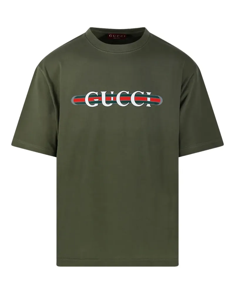 Gucci T-Shirt mit Logo-Schild - Grün Grün