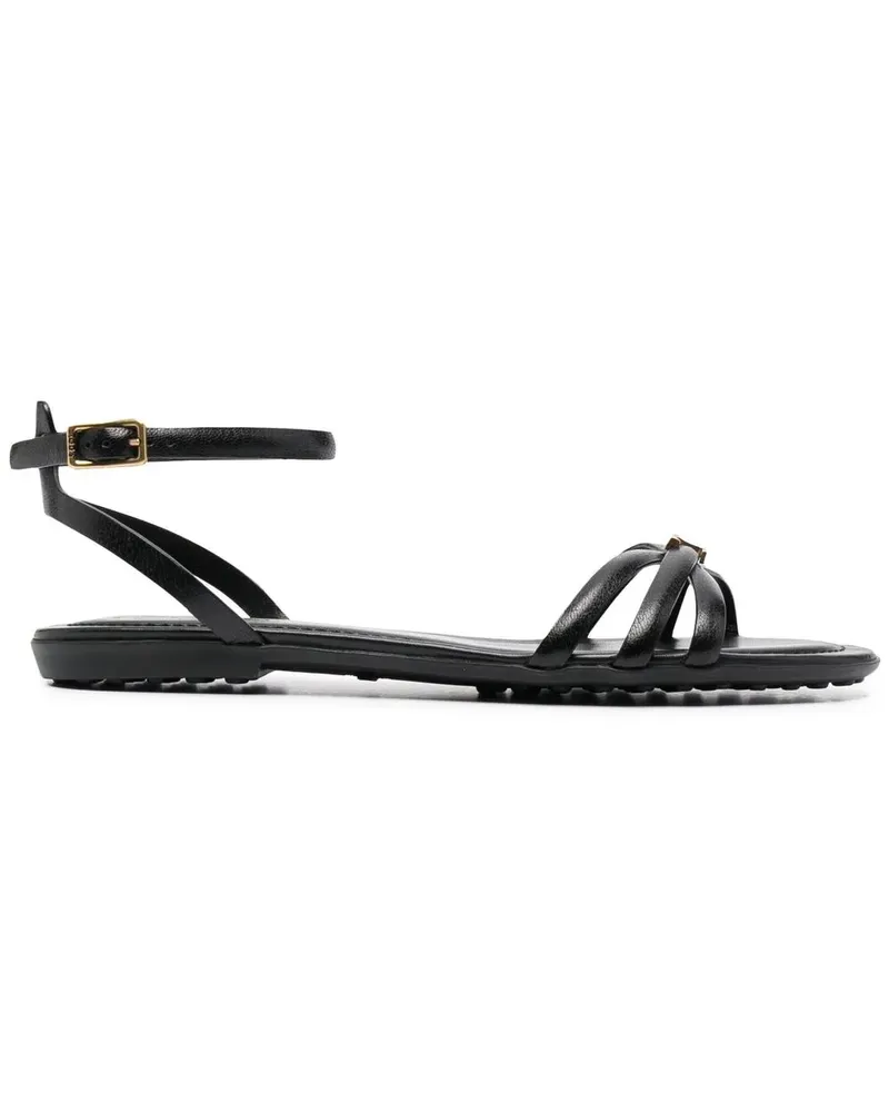 TOD'S Flache Sandalen mit Logo-Schild - Schwarz Schwarz