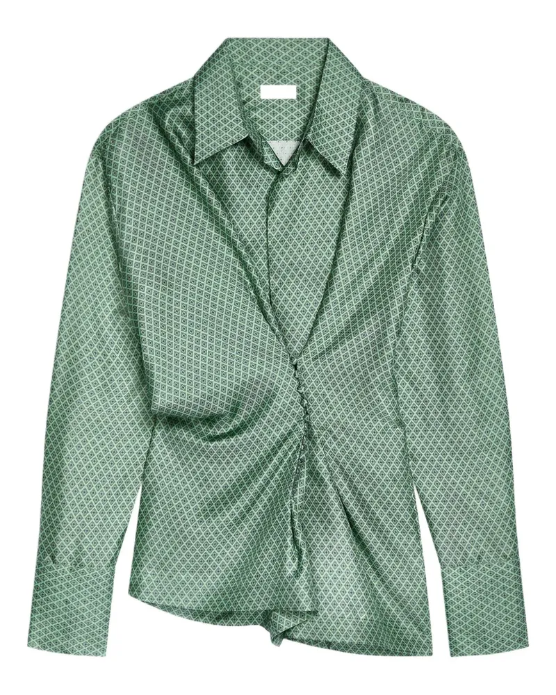 Dries van Noten Drapierte Seidenbluse mit geometrischem Muster - Grün Grün