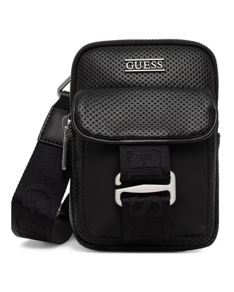 Guess perforated-detail messenger bag - Schwarz Schwarz
