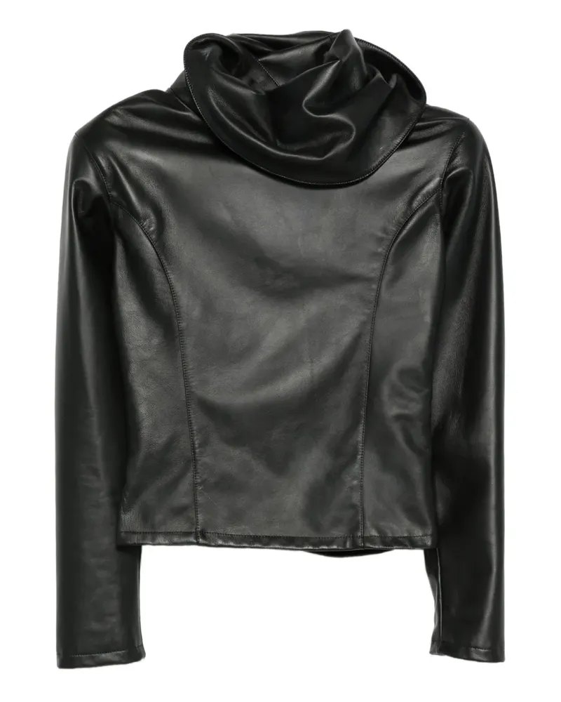 ALMAZ Lederbluse mit Wasserfallkragen - Schwarz Schwarz