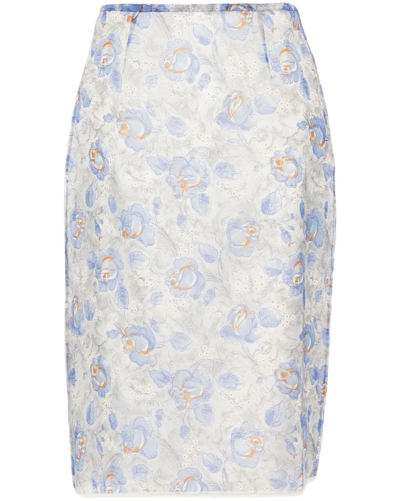 Prada Bleistiftrock mit Blumen-Print - Blau Blau