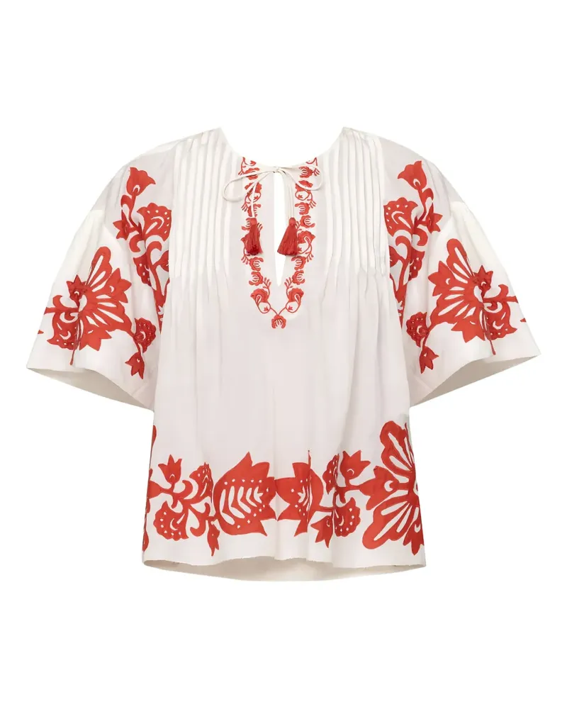 Sea Bestickte Liliana Bluse mit Falten - Weiß Weiß