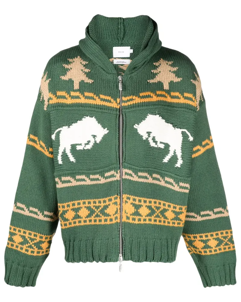 RHUDE Kapuzenjacke mit Intarsienmuster - Grün Grün