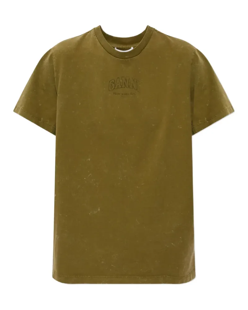 Ganni logo-print washed T-shirt - Grün Grün