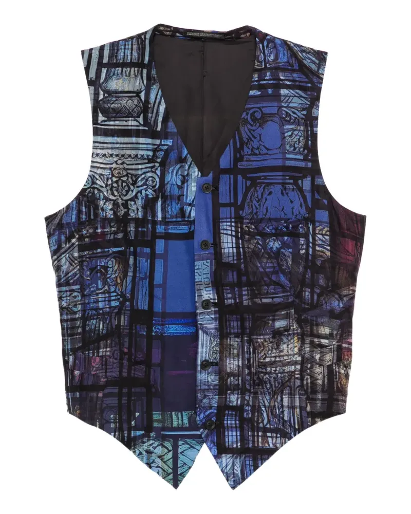 Yohji Yamamoto Geknöpfte Weste mit grafischem Print - Schwarz Schwarz