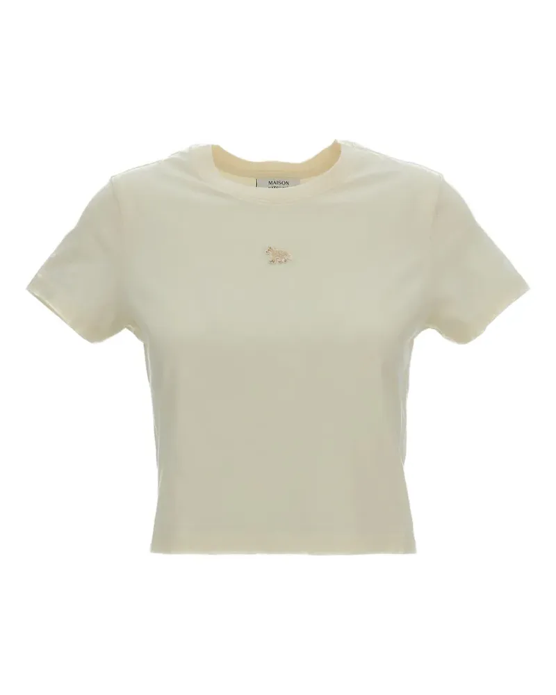 Kitsuné Rundhals-T-Shirt mit Fuchs-Patch - Nude Nude
