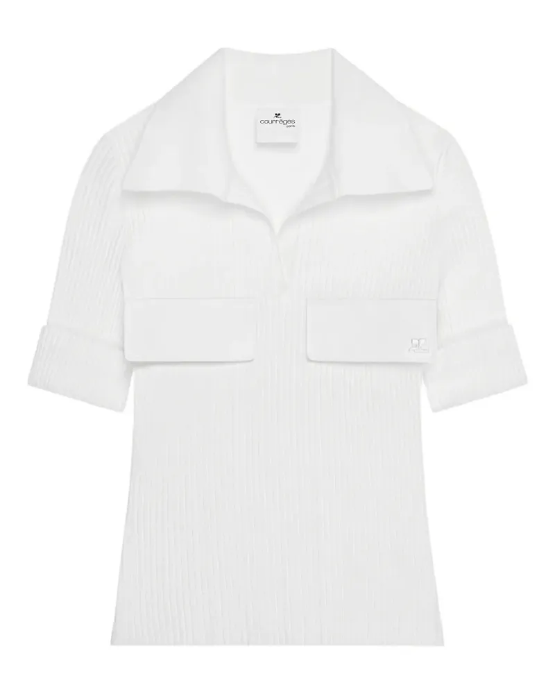 Courrèges Geripptes T-Shirt mit Brusttasche - Weiß Weiß