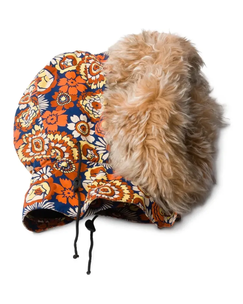 Prada Shearling-Kapuze mit Blumen-Print - Orange Orange