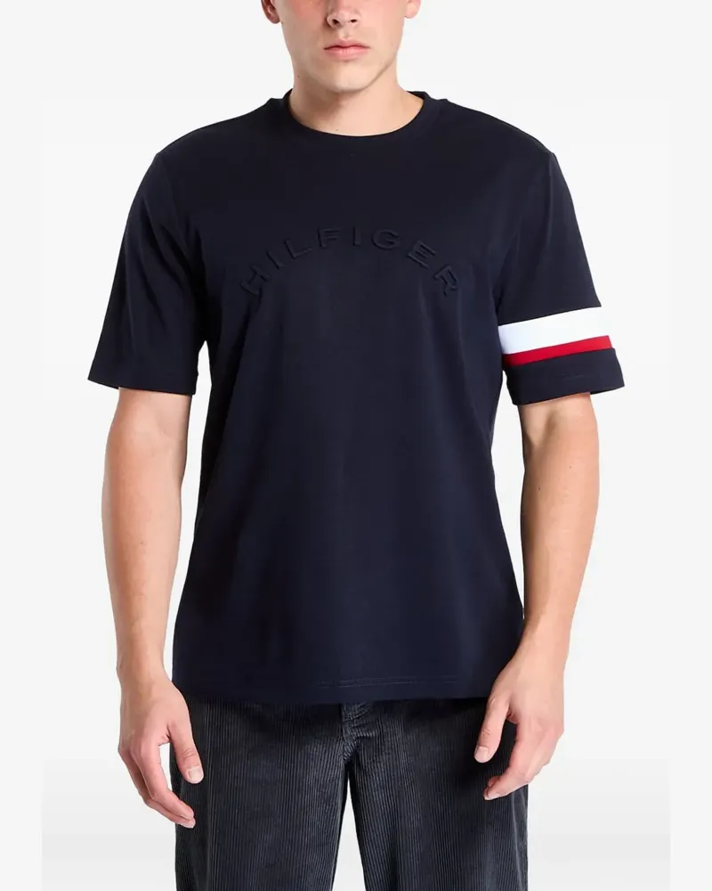 Tommy Hilfiger embossed-logo stripe-detail T-shirt - Blau Blau