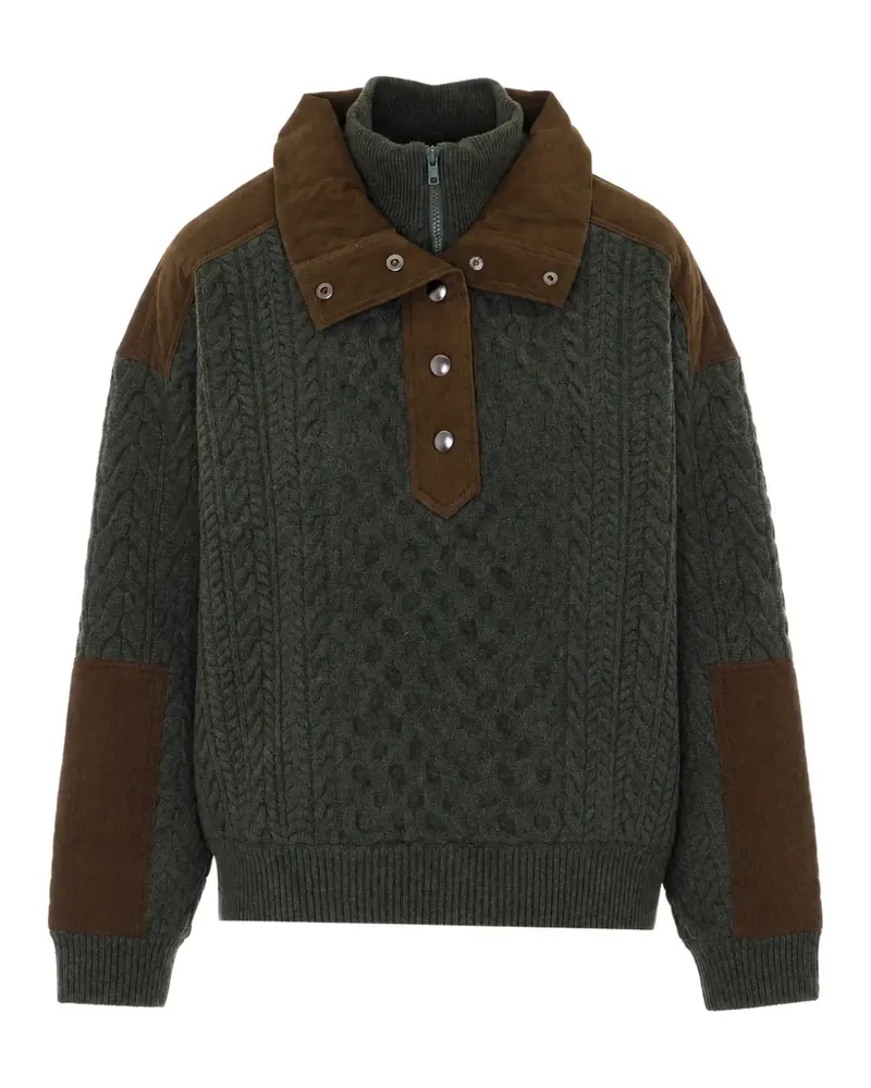 Sea Pullover mit Zopfmuster und Cordbesatz aus Strick - Braun Braun