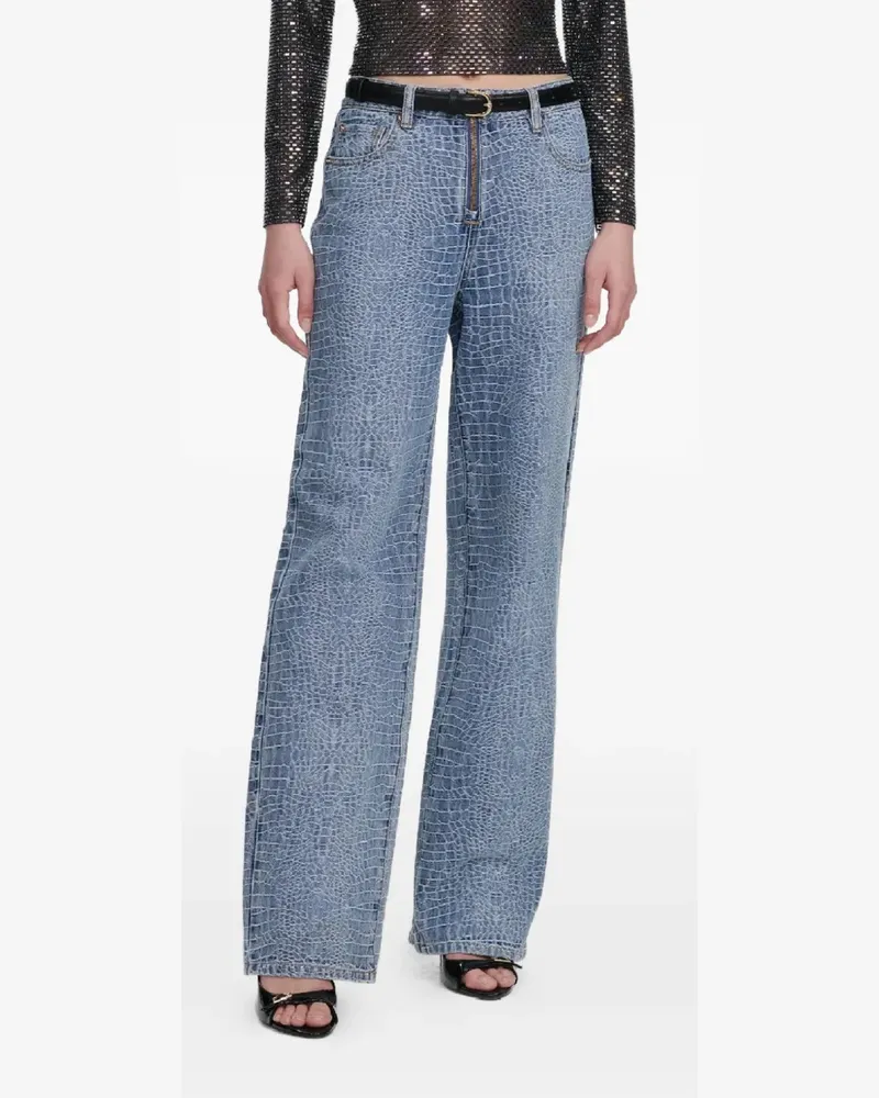 Self-Portrait crocodile-effect straight jeans - Blau Blau