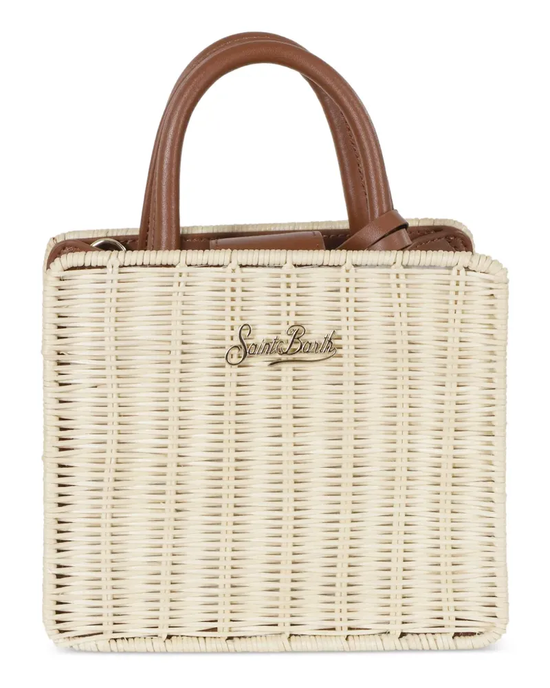 MC2 Saint Barth mini woven leather-trim tote bag - Nude Nude