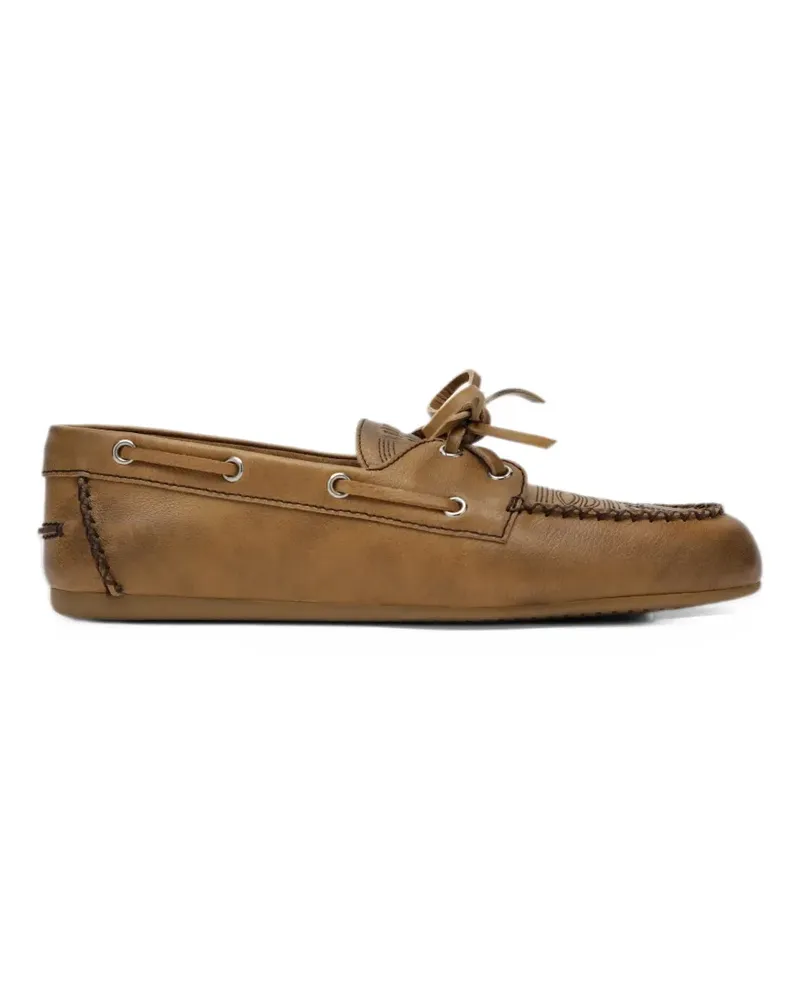 Miu Miu bleached leather deck shoes - Braun Braun