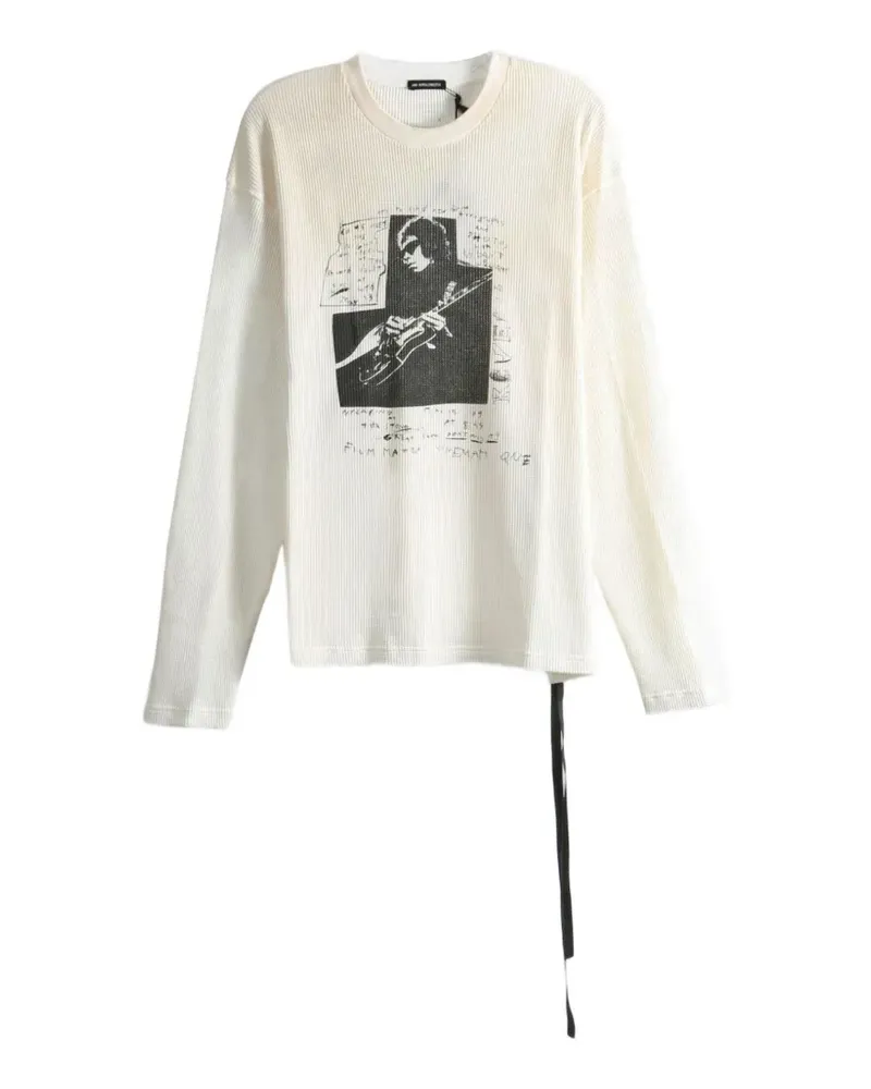Ann Demeulemeester Emil graphic-print waffle-knit t-shirt - Nude Nude