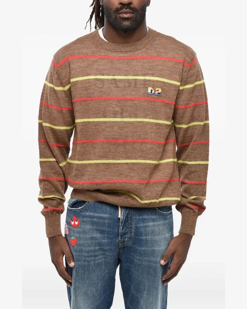 Dsquared2 Gestreifter Pullover mit Stickerei - Braun Braun