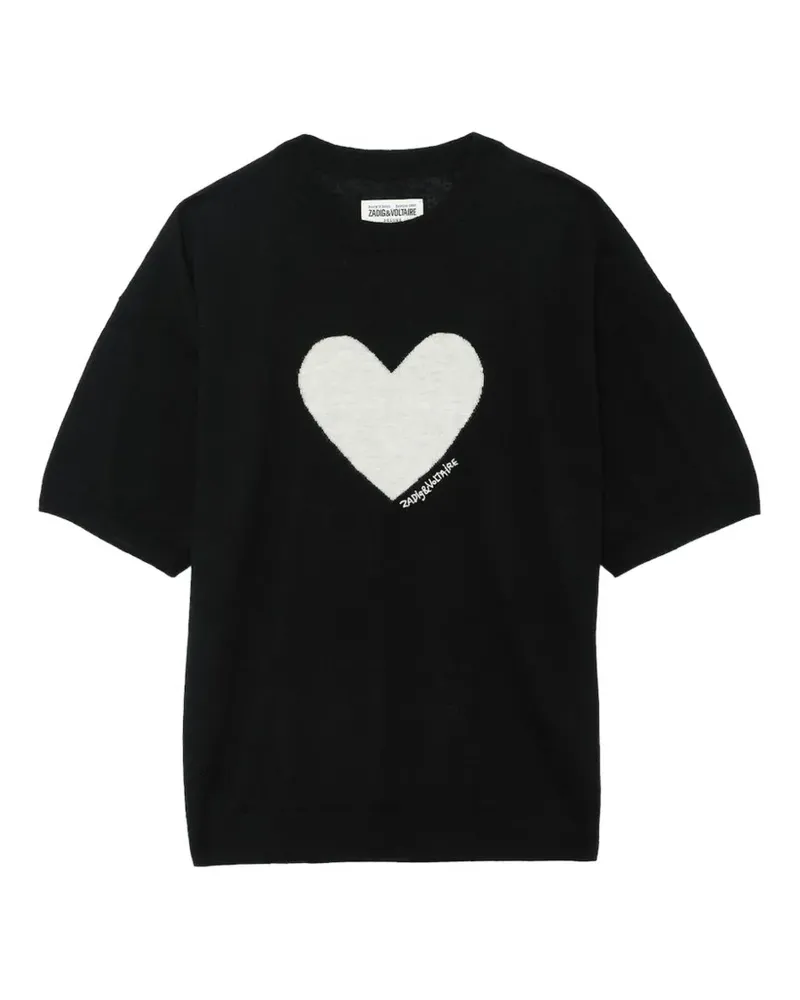 Zadig & Voltaire Kaschmir-T-Shirt mit Herz-Intarsie - Schwarz Schwarz