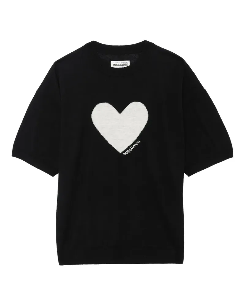 Zadig & Voltaire Kaschmir-T-Shirt mit Herz-Intarsie - Schwarz Schwarz