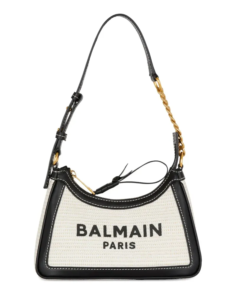 Balmain B-Army Schultertasche aus Raffiabast - Nude Nude