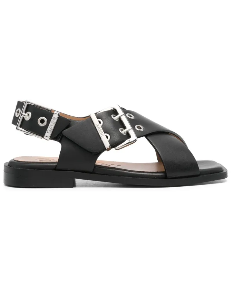 Ganni Sandalen mit überkreuzten Riemen - Schwarz Schwarz